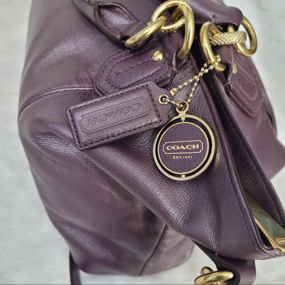 Coach Campbell Turnlock Leather Large Satchel Bag in Pearlized Plum - Picture 5 of 12